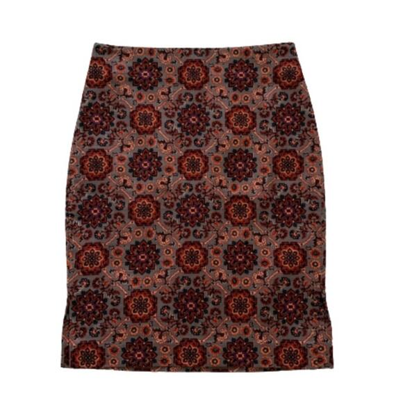 Loft Outlet Skirt Rust Black Floral Medallion Tailored Pencil Skirt Size 0P NEW - Picture 9 of 9